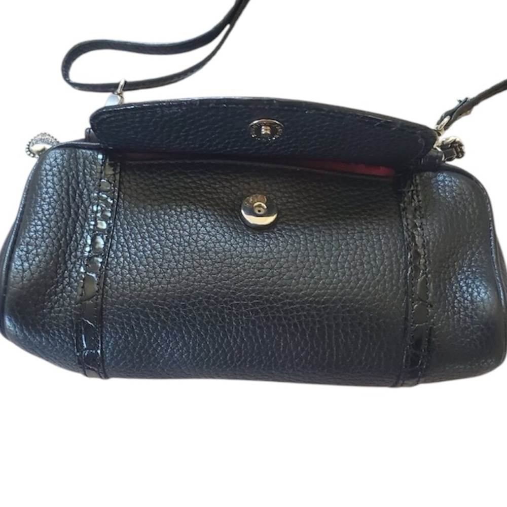Brighton Vintage Black Croc Leather Silver Heart crossbody bag pocket red inside - Picture 8 of 15